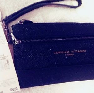 NWT Adrienne Vittadini black shimmery 2pkt clutch